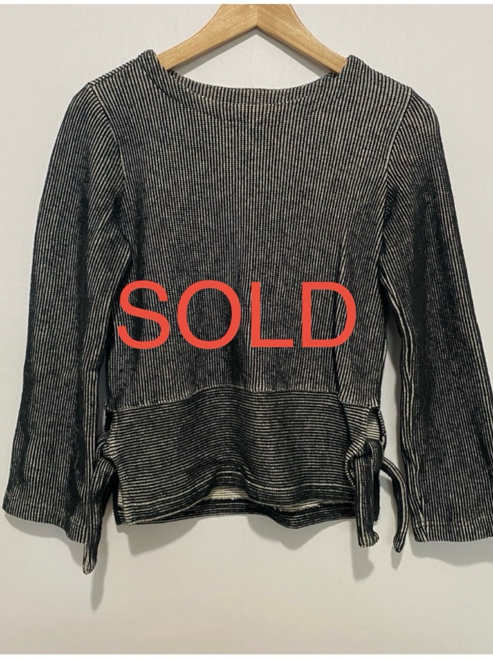 Madewell Striped Ribbed Tie-Side‎ Top XS Black White Long Sleeve Cotton Casual